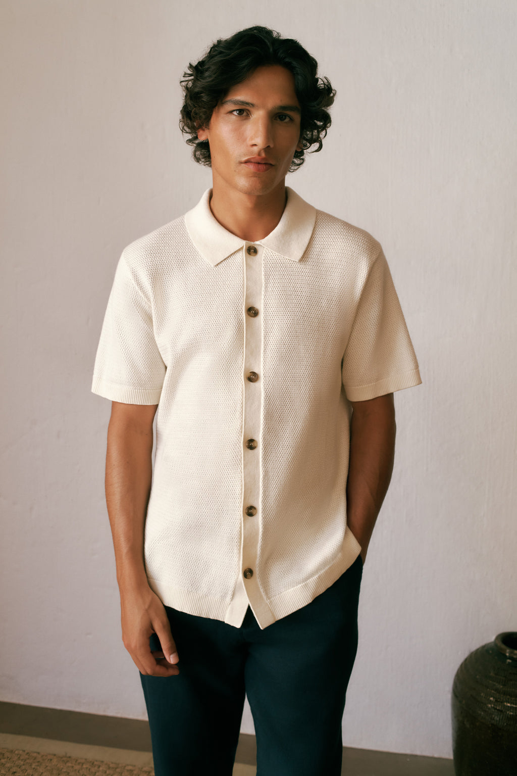 Cotton Basketweave Knit Shirt