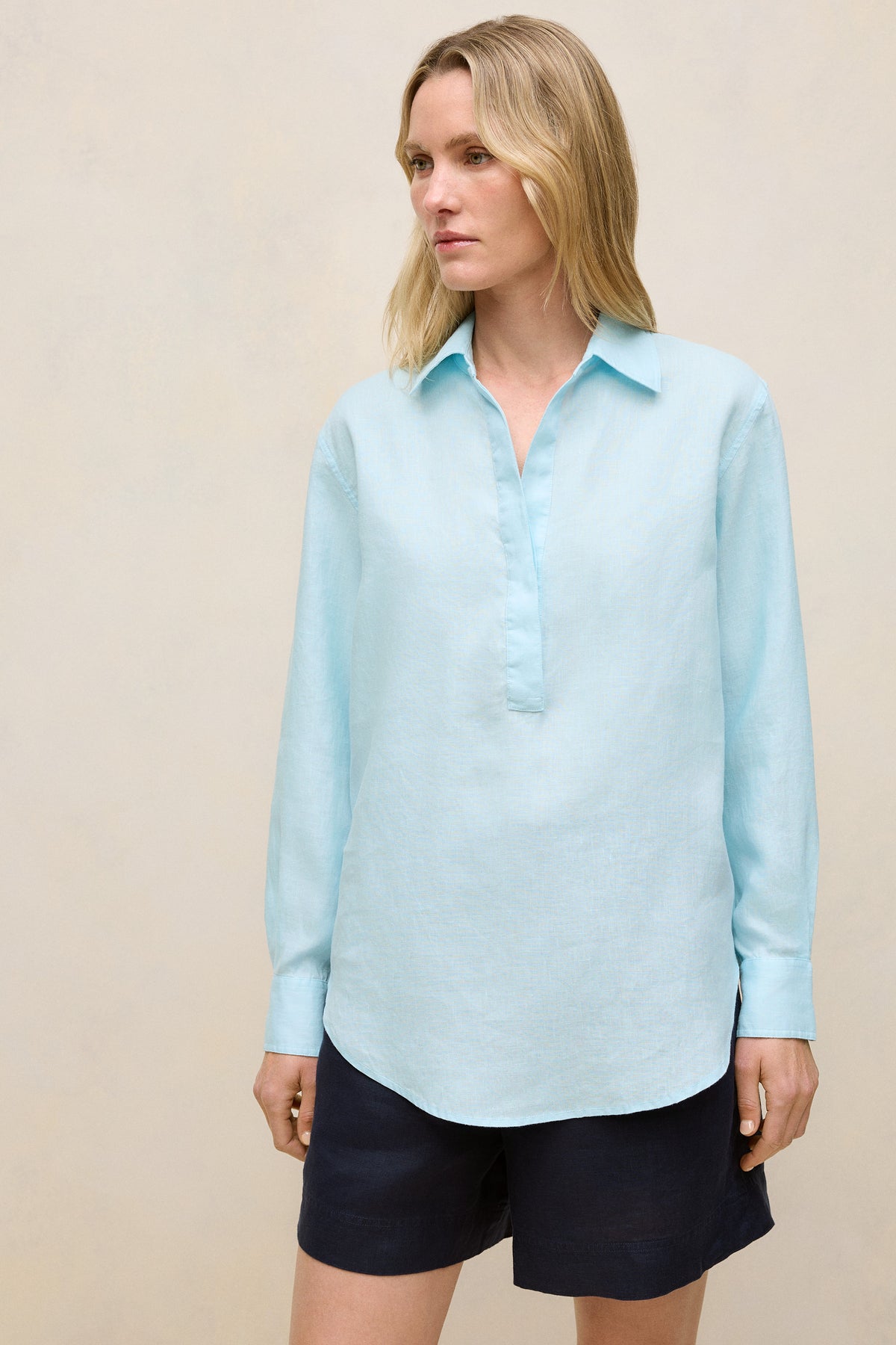 Linen Relaxed Half Placket Shirt