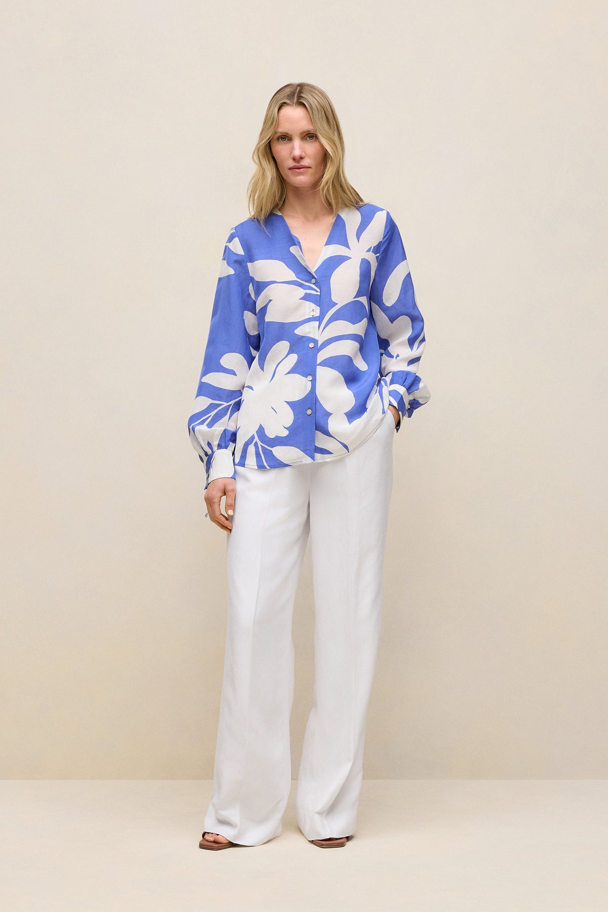 Marea Textured V Neck Blouse