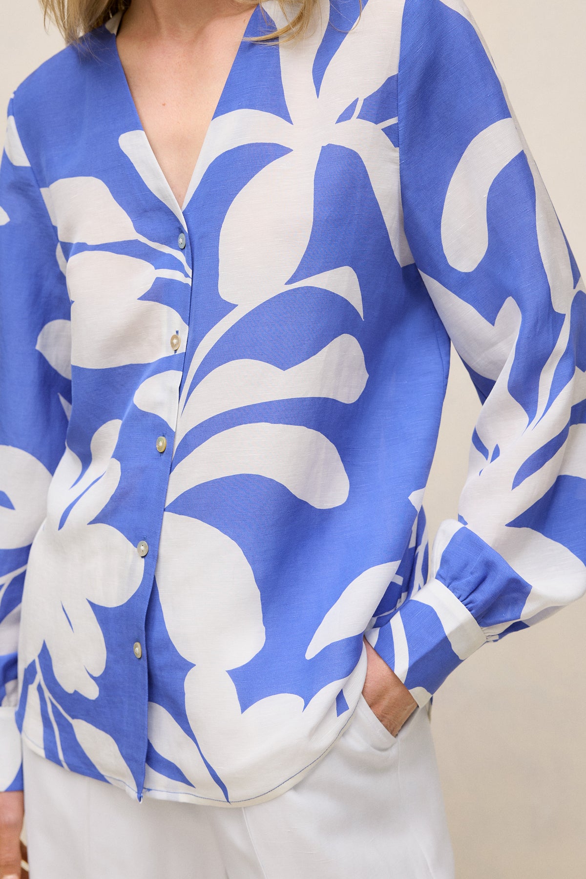 Marea Textured V Neck Blouse