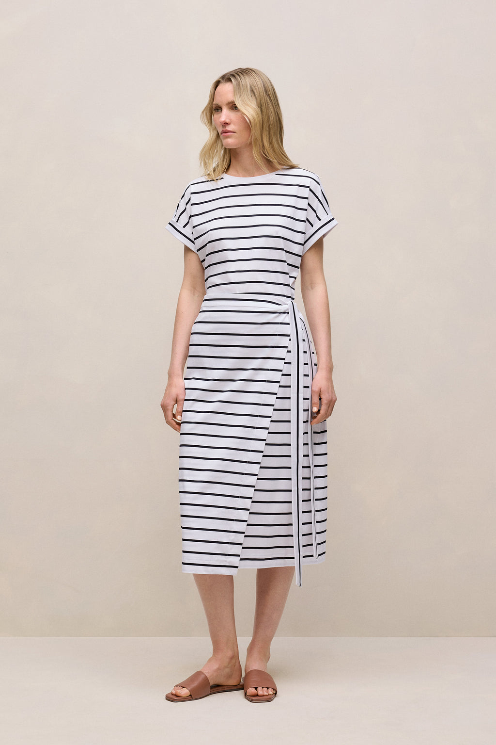 Cotton Stripe Wrap Detail T-Shirt Dress