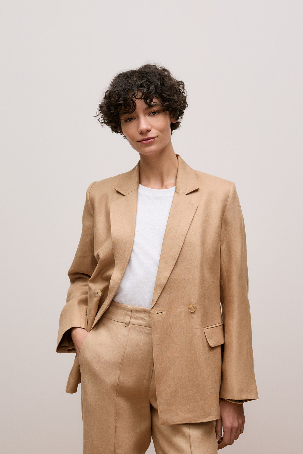 Linen Twill Double Breasted Blazer