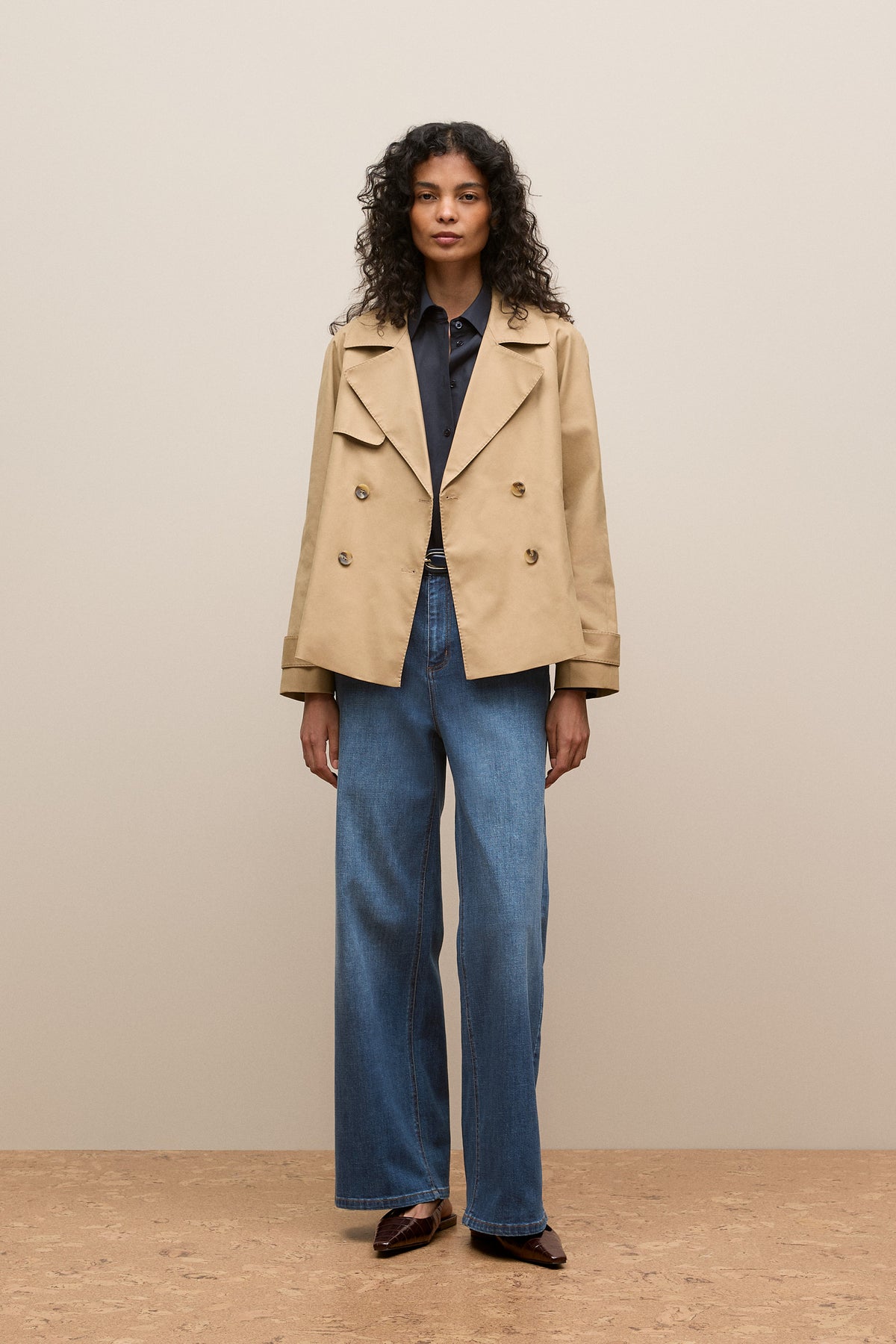 Cotton Twill Cropped Trench Coat