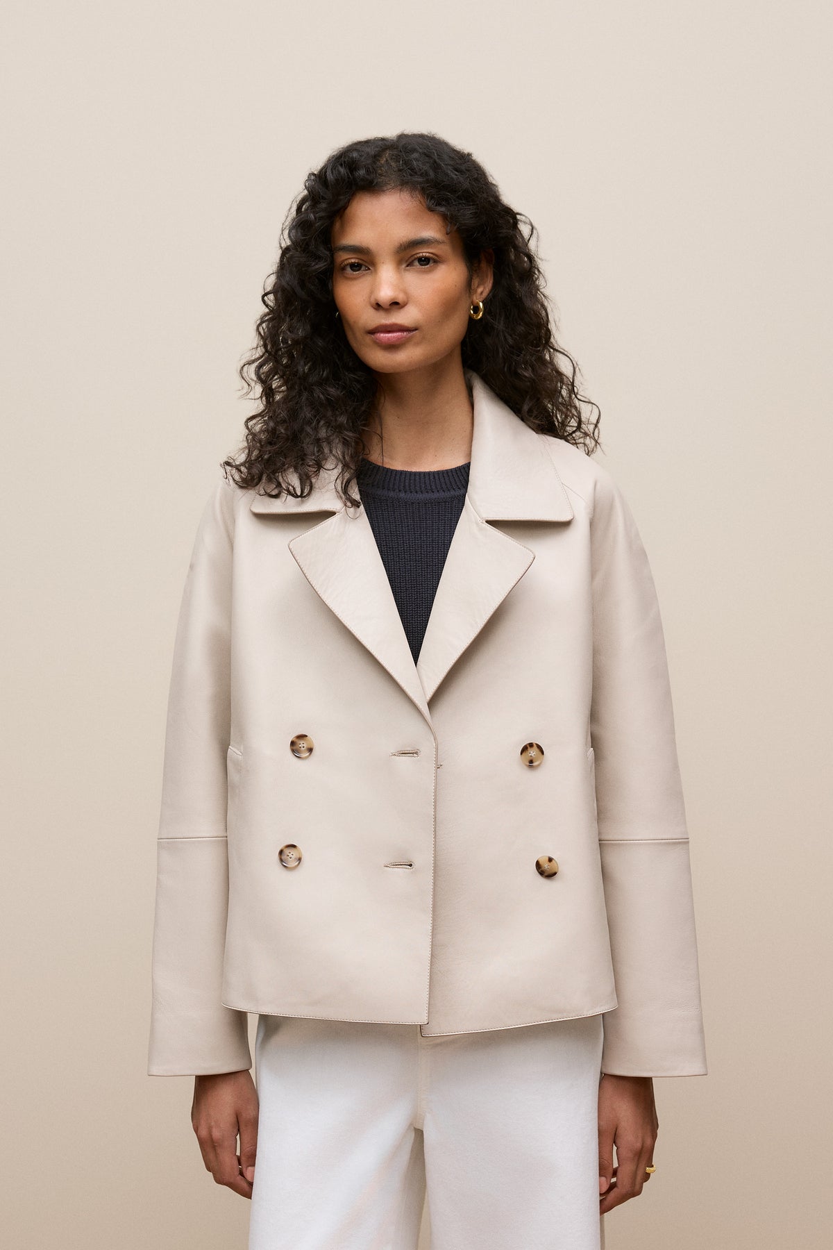 Leather Double Breasted Cropped Jacket