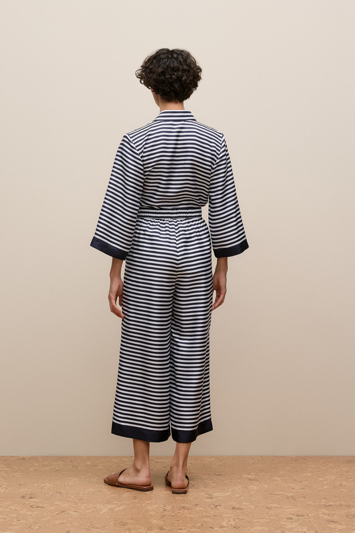 Silk Stripe Cropped Pant