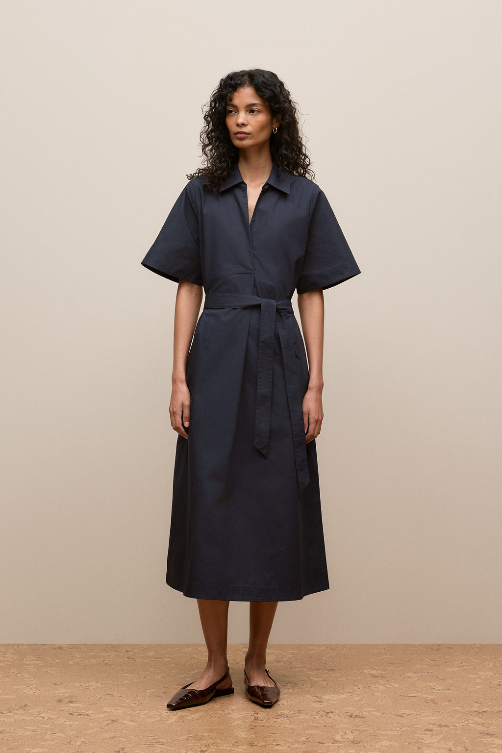 Cotton Poplin Belted Popover Dress