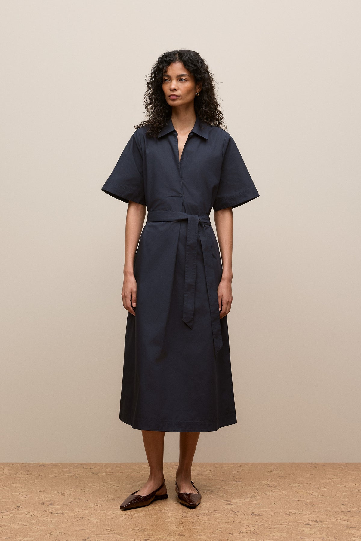 Cotton Poplin Belted Popover Dress