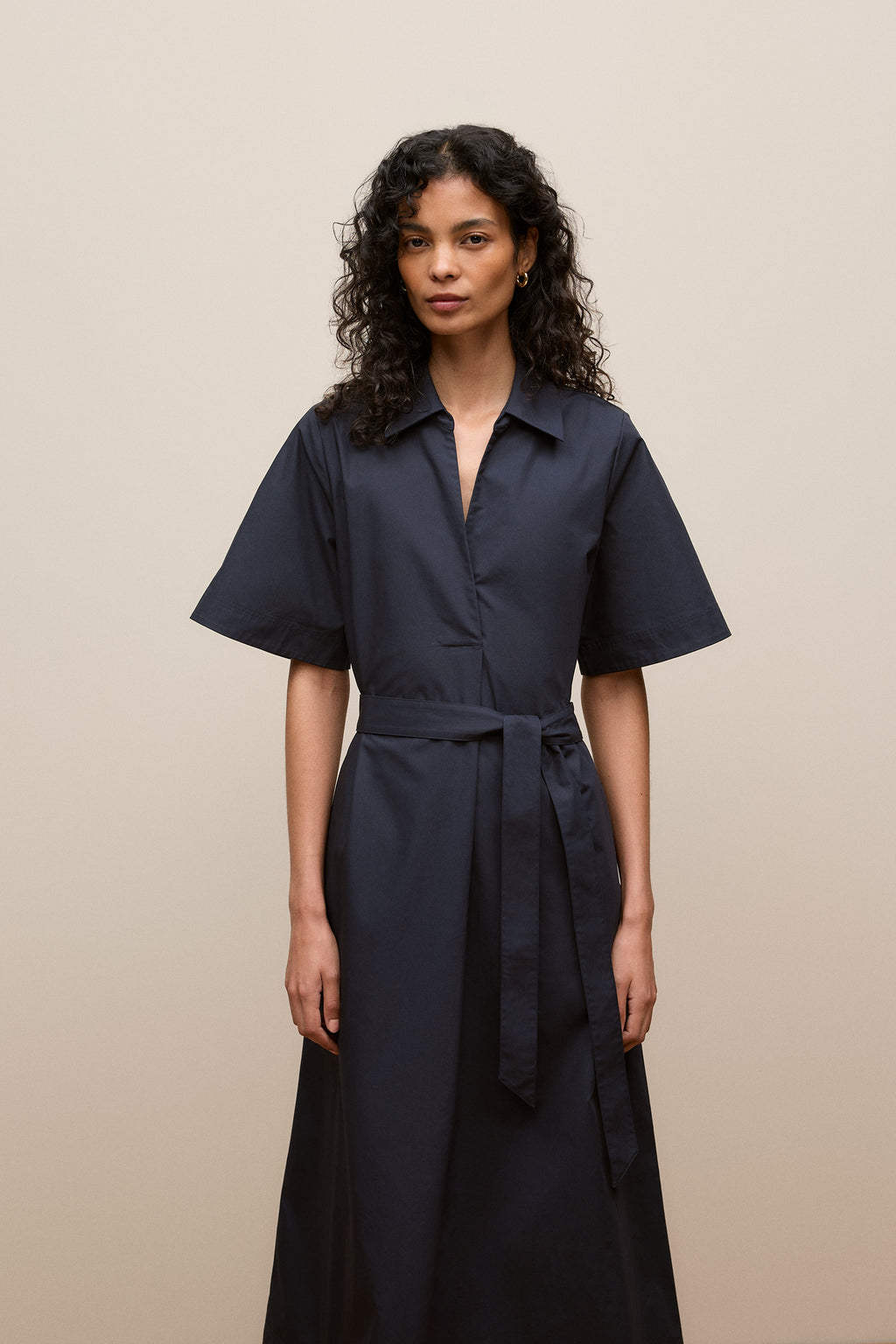 Cotton Poplin Belted Popover Dress