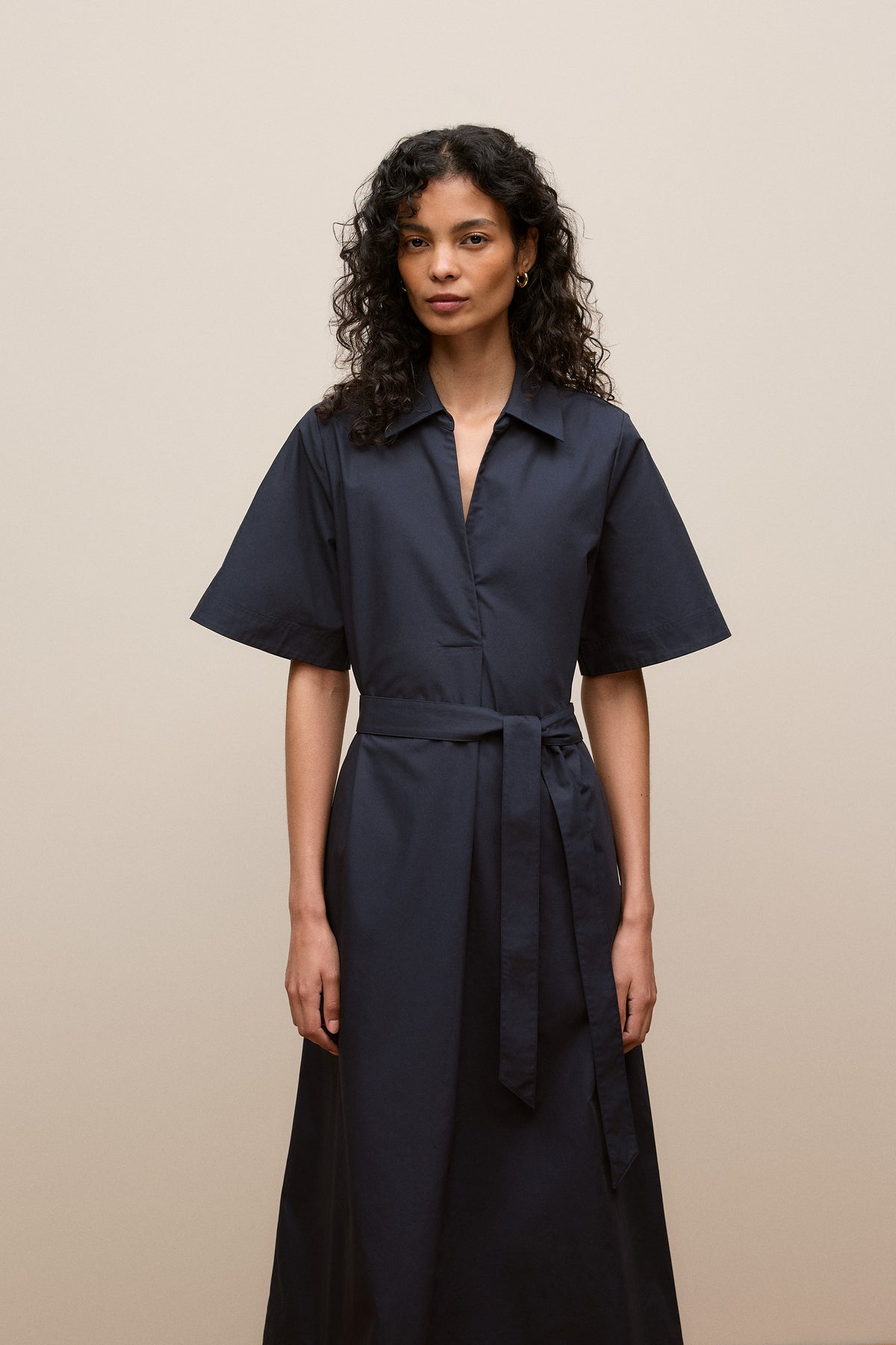 Cotton Poplin Belted Popover Dress
