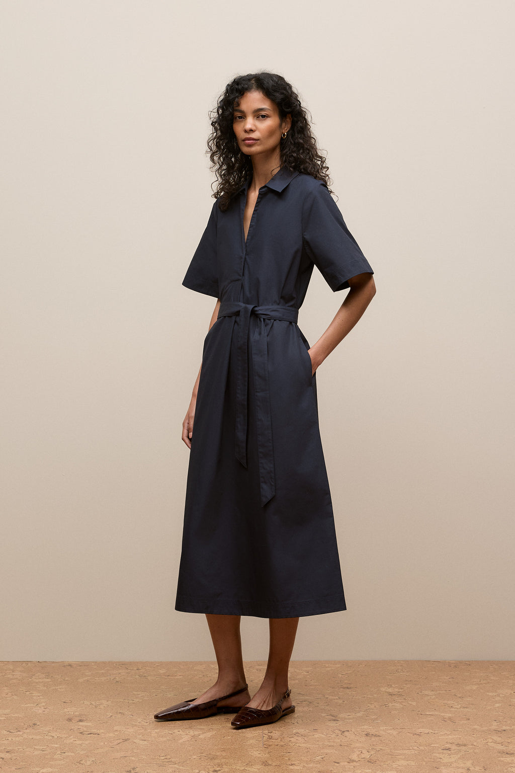 Cotton Poplin Belted Popover Dress