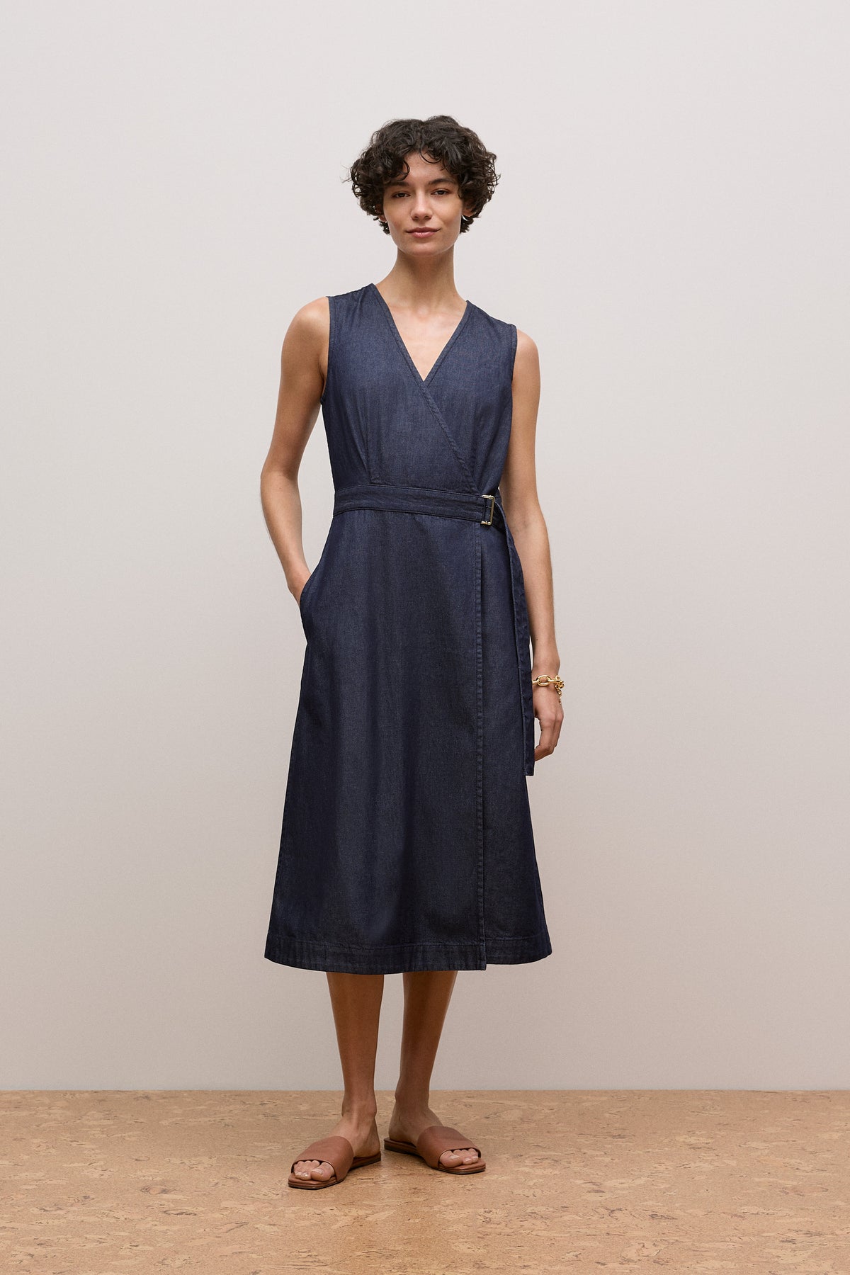 Denim Sleeveless Wrap Dress