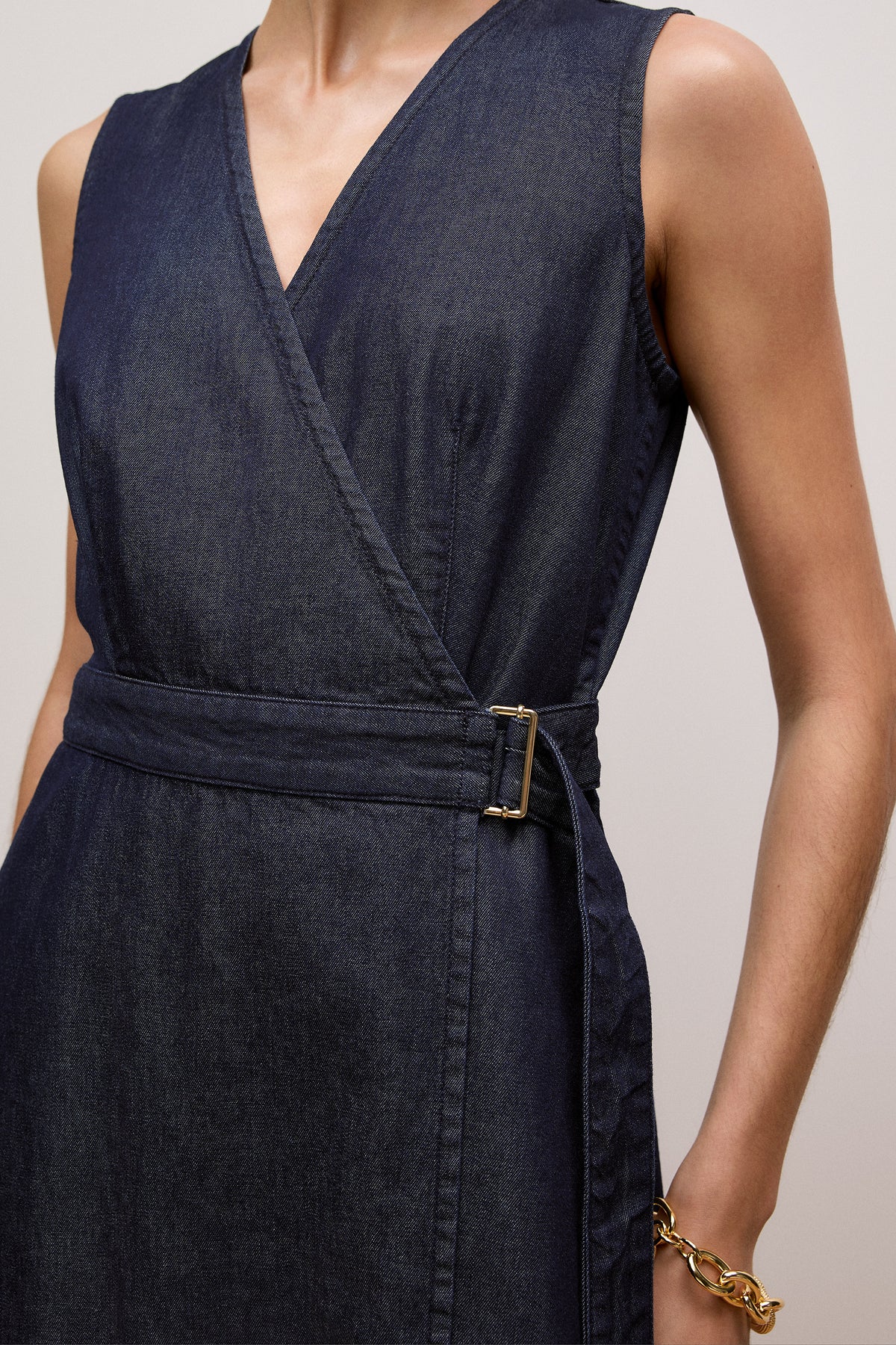 Denim Sleeveless Wrap Dress