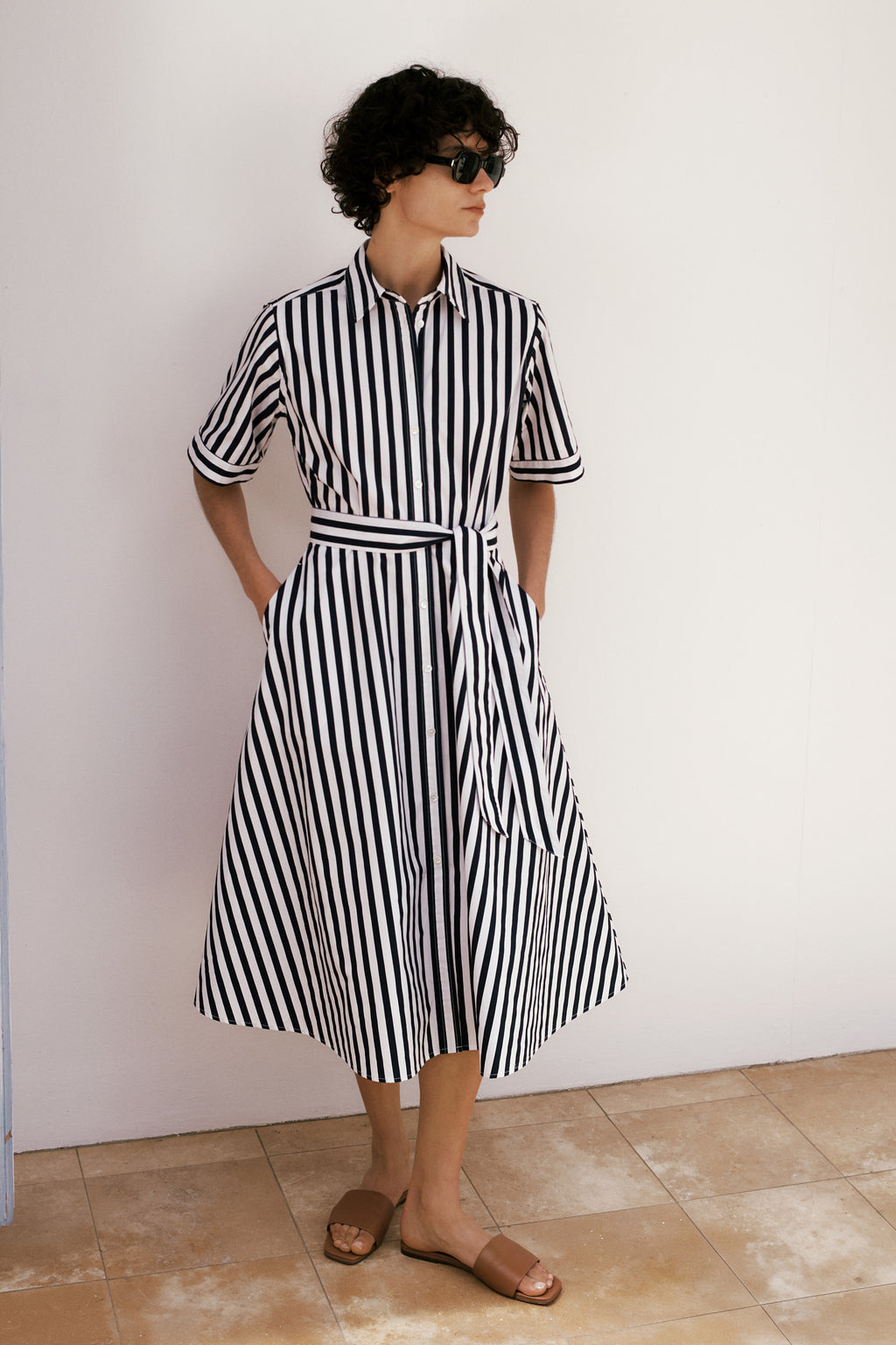Cotton Poplin Stripe Shirt Dress