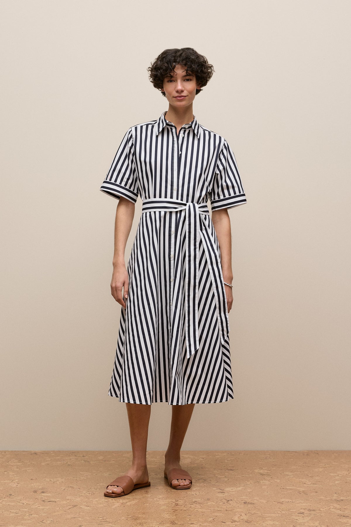 Cotton Poplin Stripe Shirt Dress