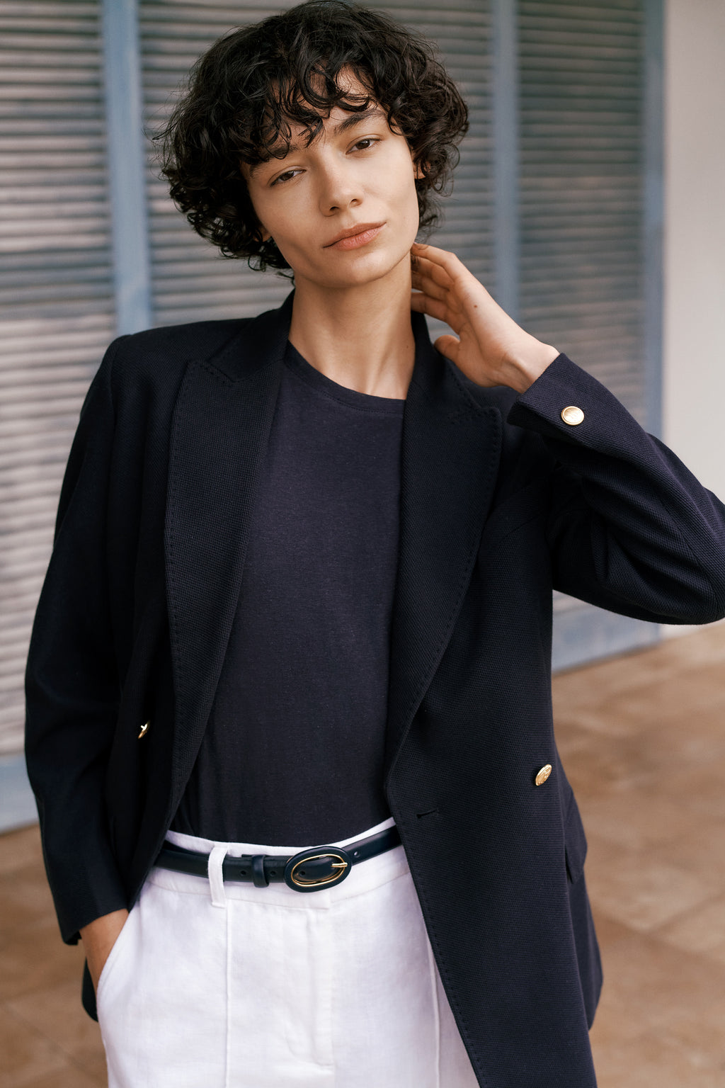 Pique Blend Double Breasted Blazer