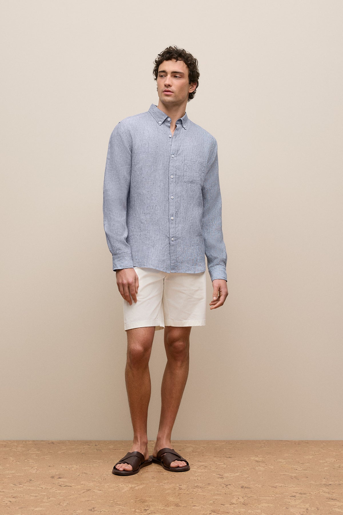 Regular Fit Yarn Dyed Linen Grid Shirt
