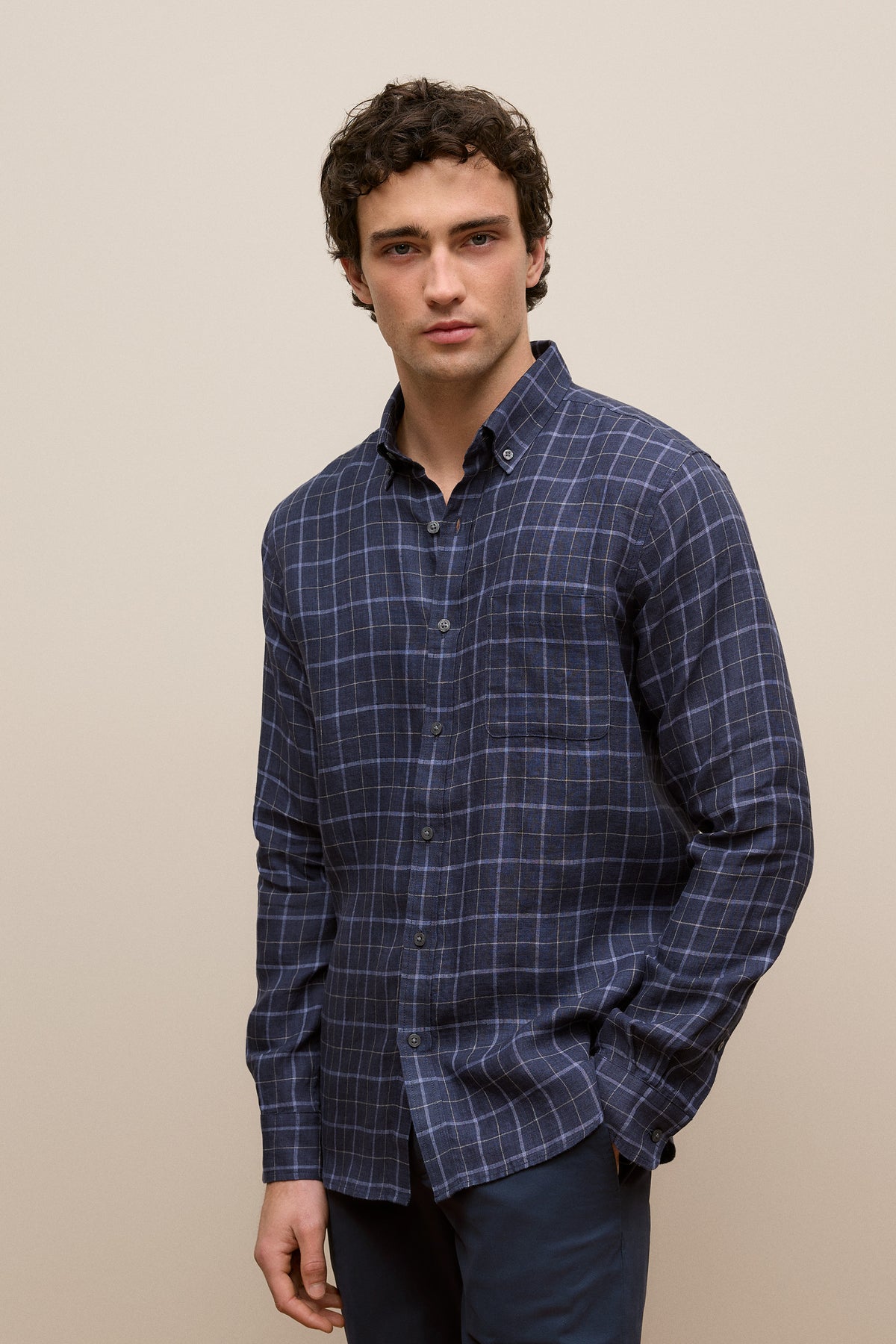 Regular Fit Linen Fine Check Shirt
