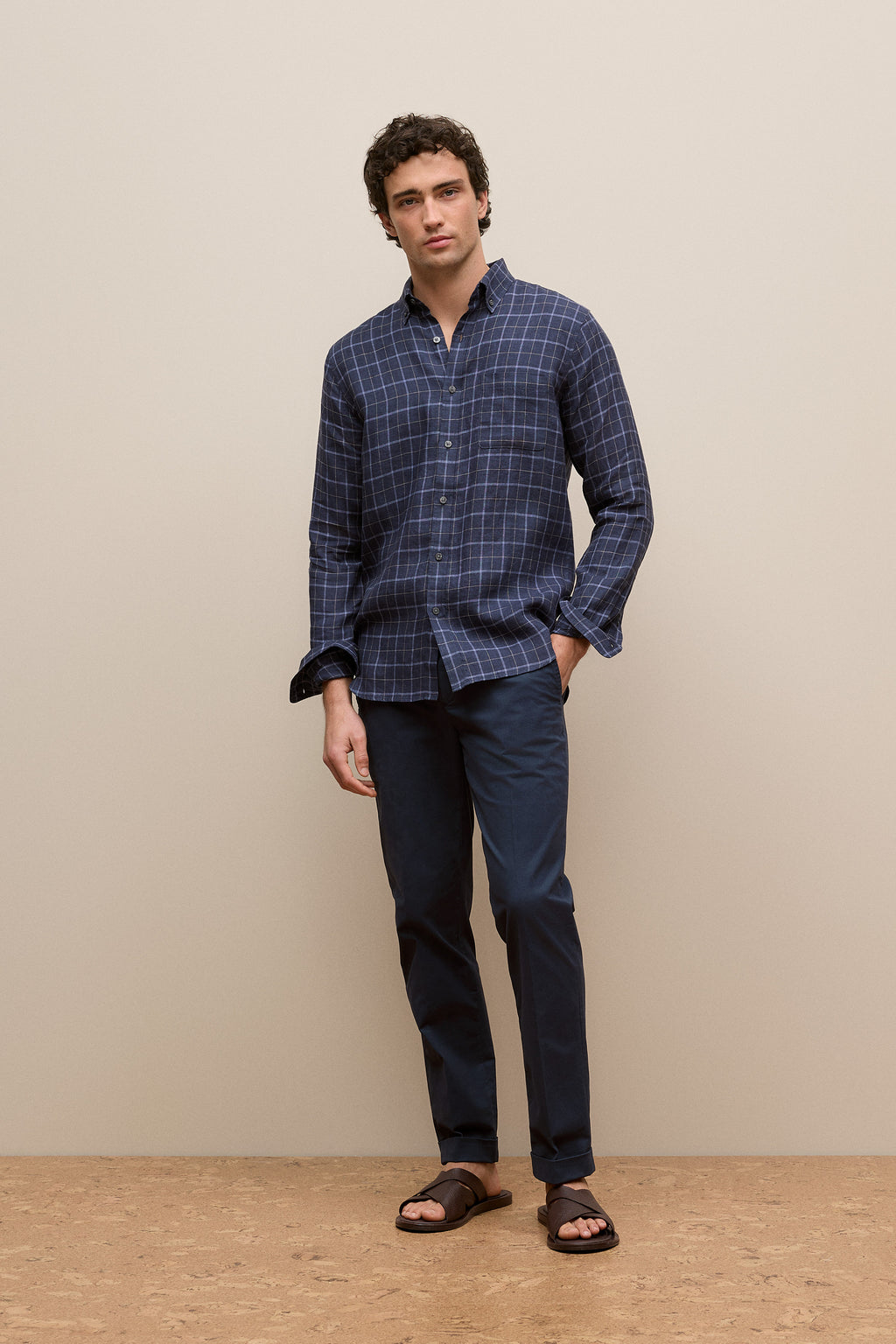 Regular Fit Linen Fine Check Shirt