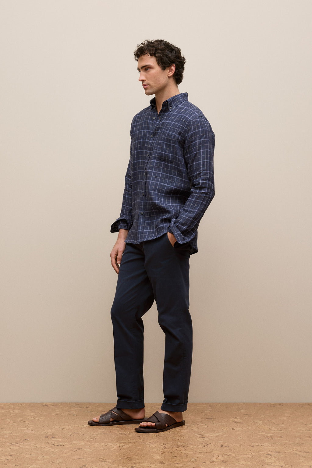Regular Fit Linen Fine Check Shirt
