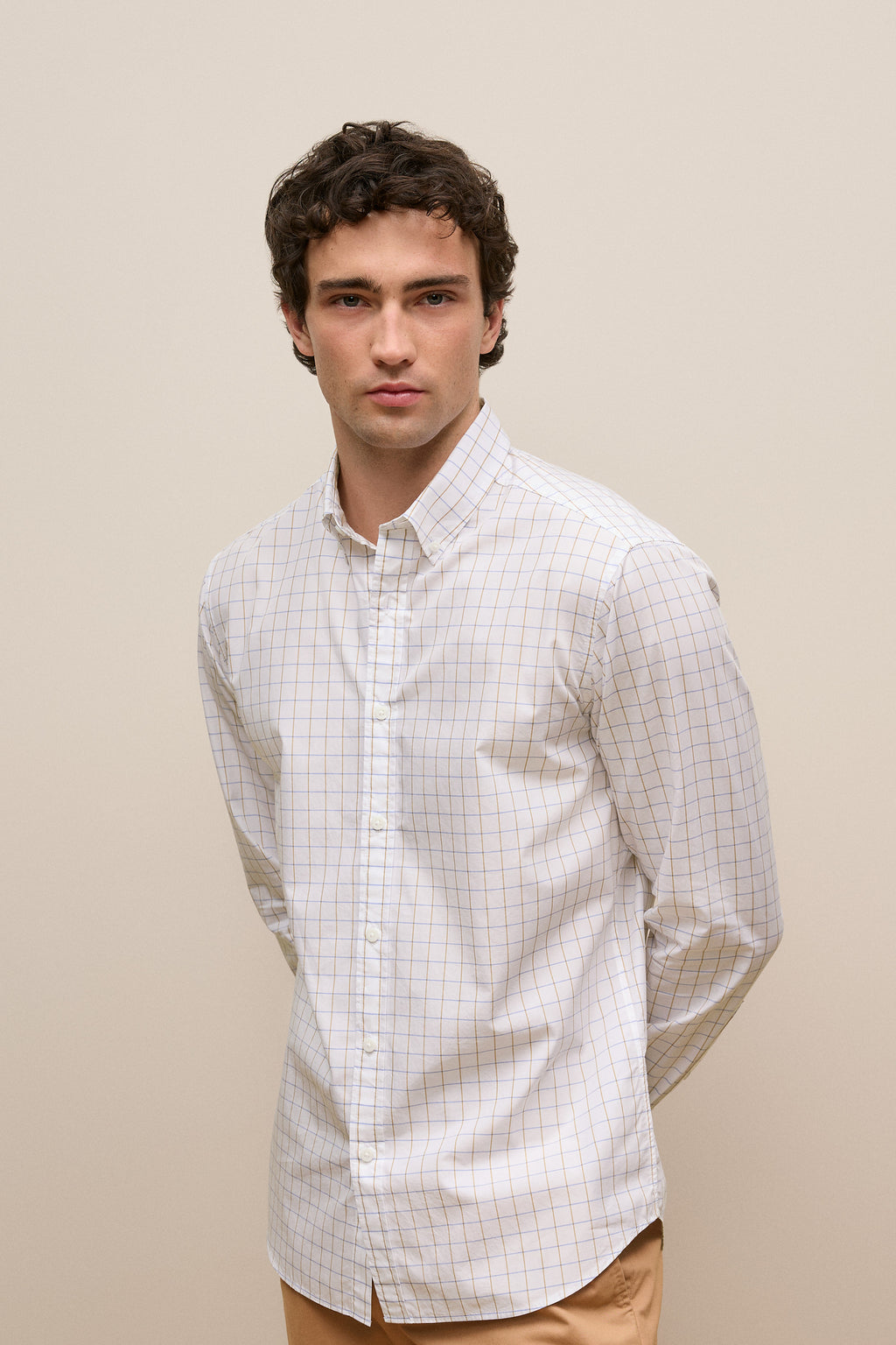 Regular Fit Poplin Grid Long Sleeve Shirt