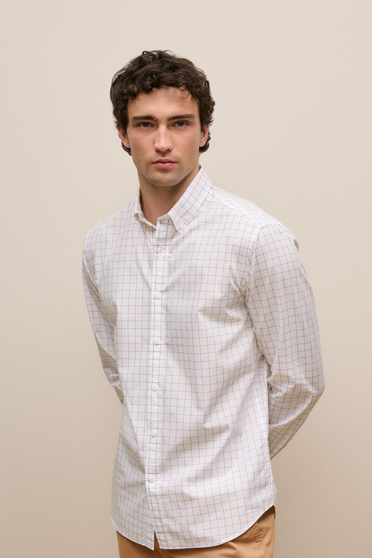 Regular Fit Poplin Grid Long Sleeve Shirt