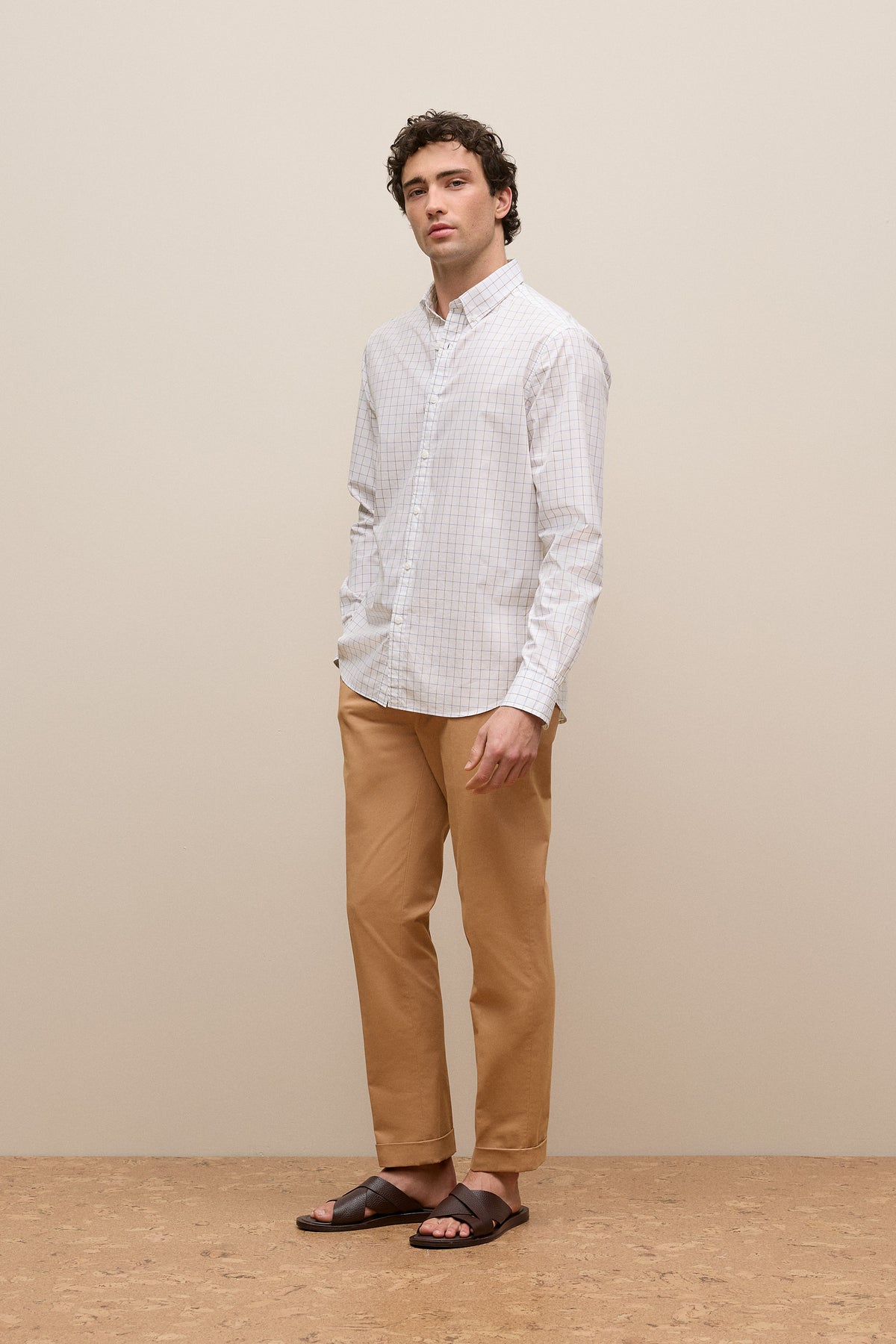 Regular Fit Poplin Grid Long Sleeve Shirt