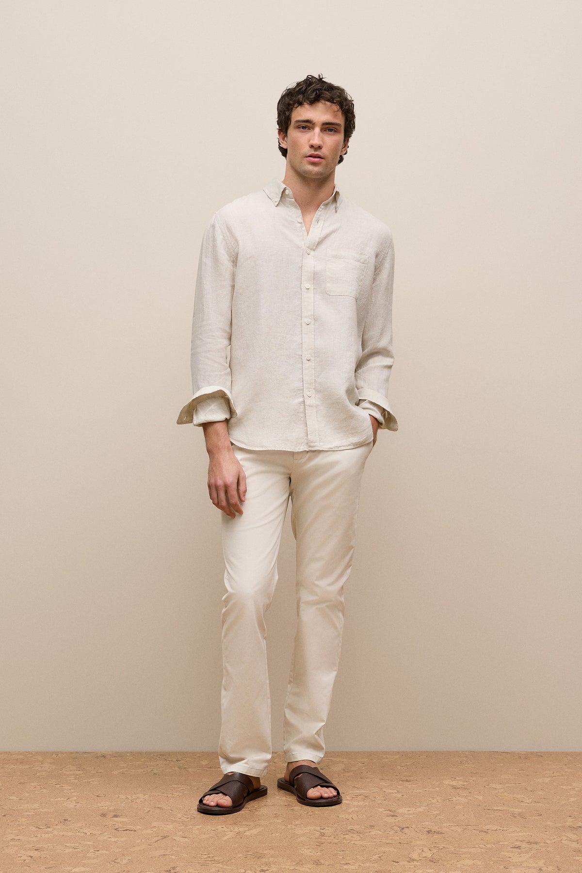 Regular Fit Linen Micro Check Long Sleeve Shirt