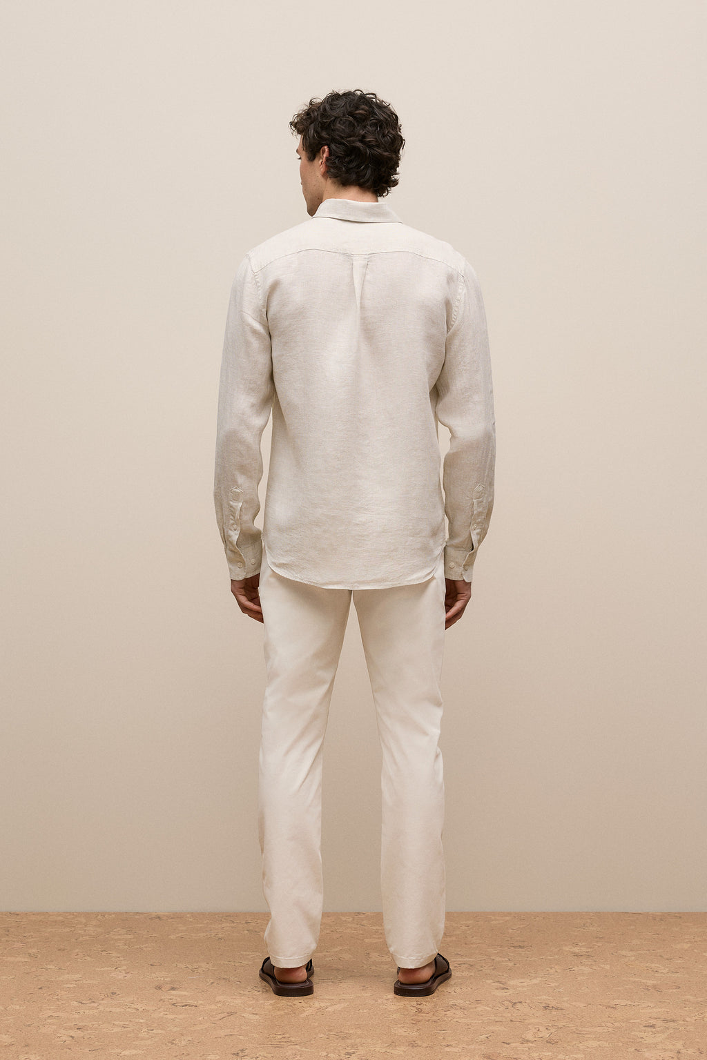 Regular Fit Linen Micro Check Long Sleeve Shirt