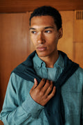 Regular Fit Linen Micro Check Long Sleeve Shirt