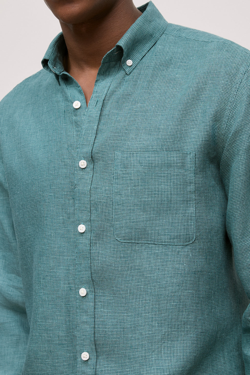 Regular Fit Linen Micro Check Long Sleeve Shirt
