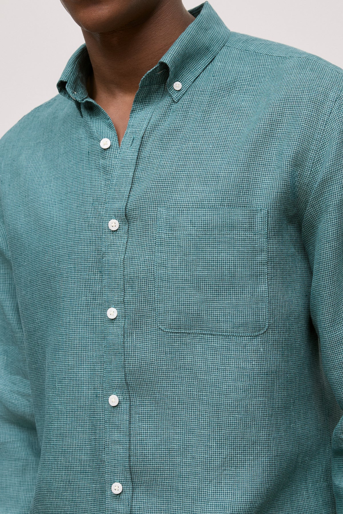 Regular Fit Linen Micro Check Long Sleeve Shirt