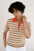 Cotton Cashmere Stripe Rib Knit Polo