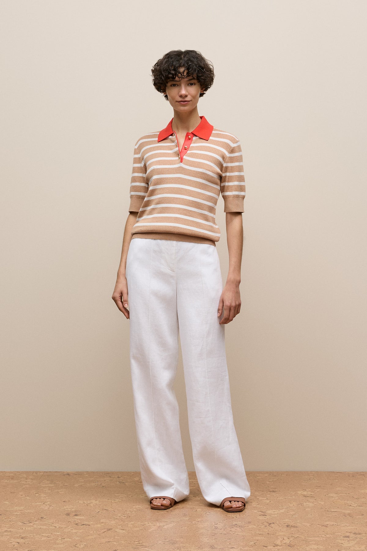 Cotton Cashmere Stripe Rib Knit Polo