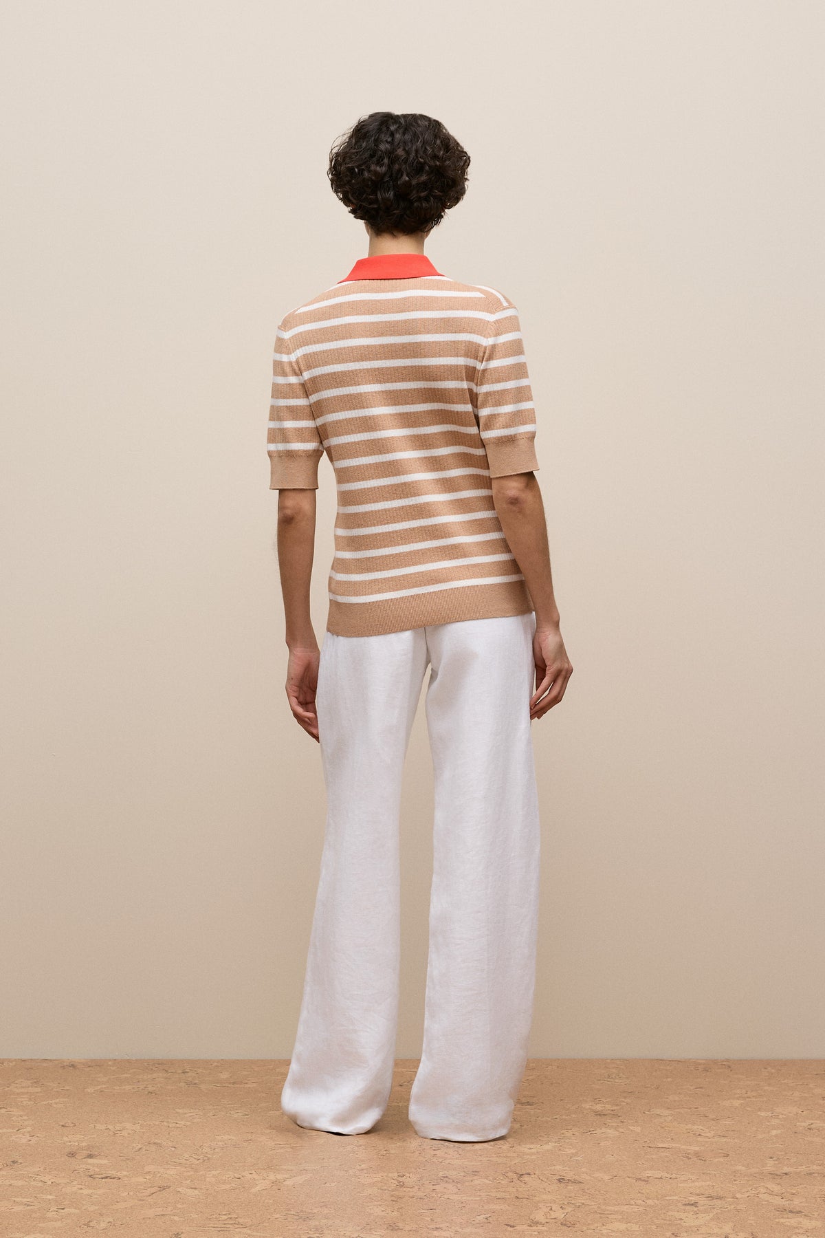 Cotton Cashmere Stripe Rib Knit Polo