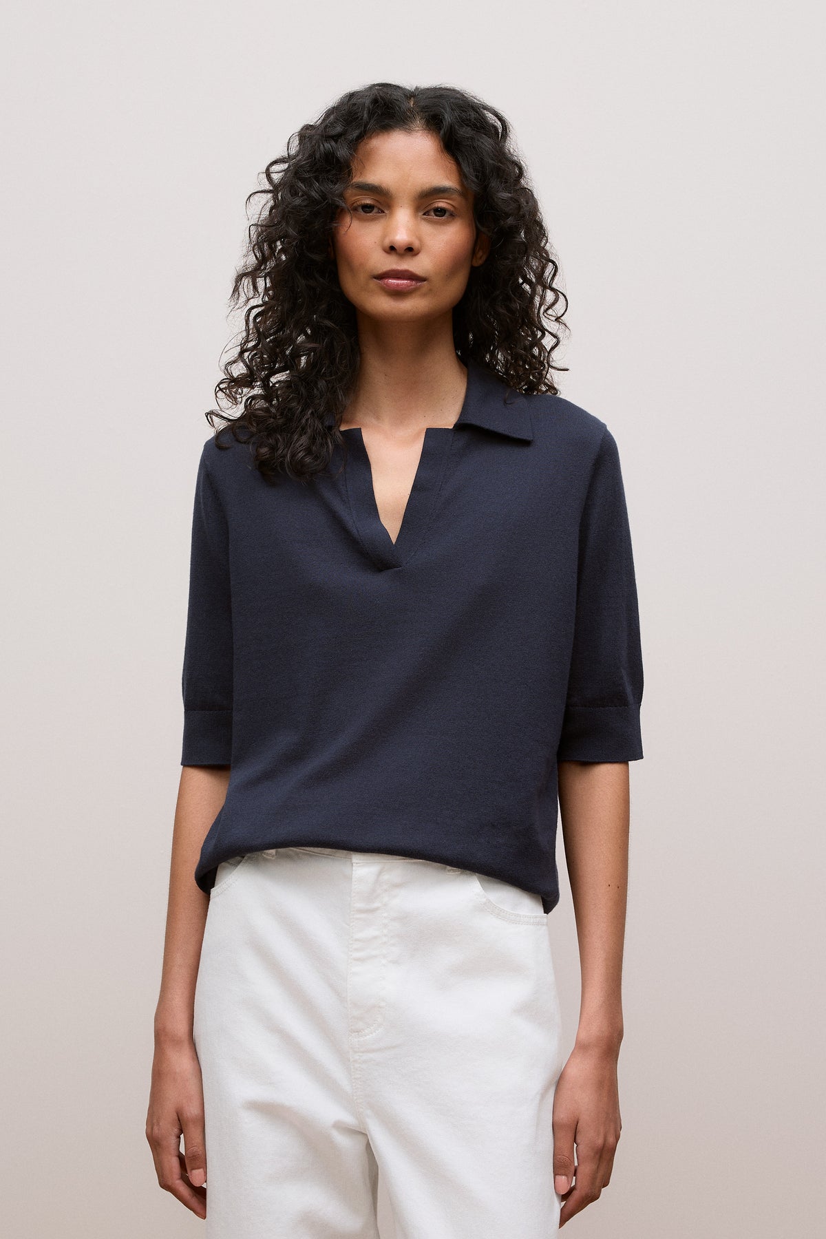 Cotton Cashmere Half Sleeve Polo