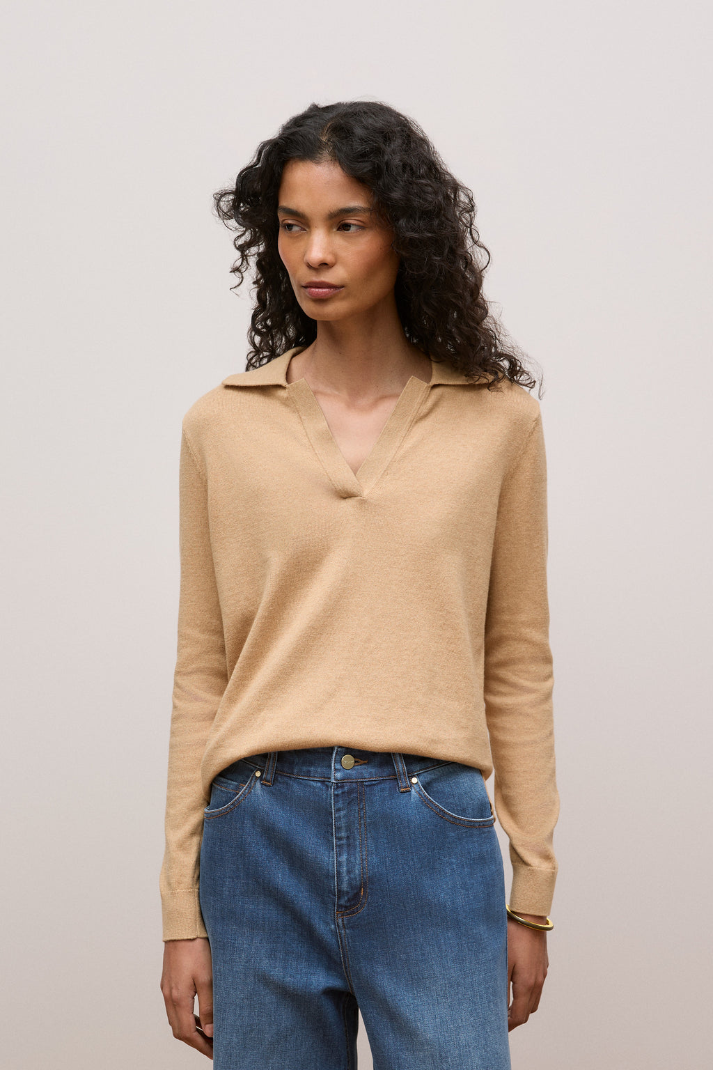 Cotton Cashmere Long Sleeve Polo