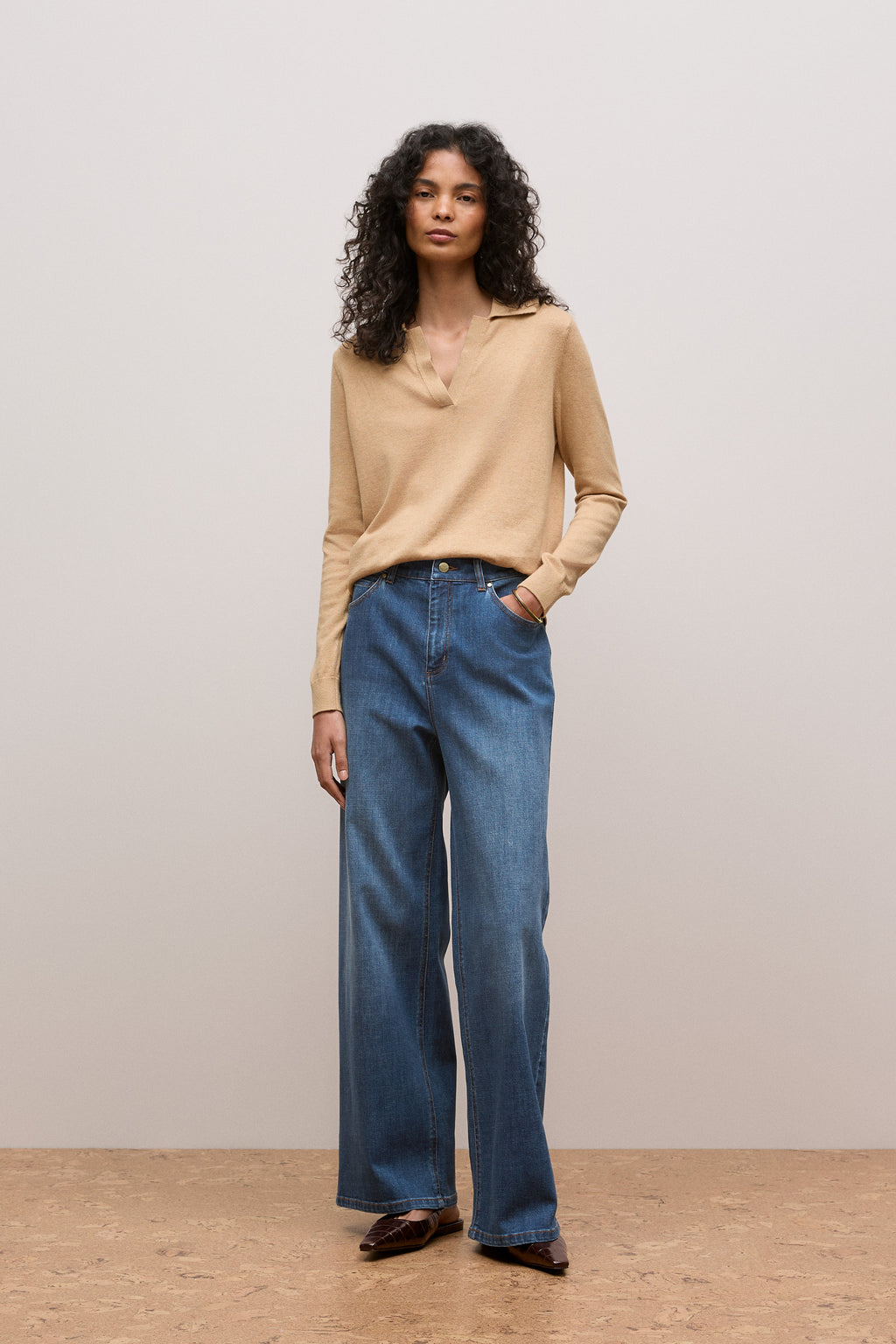 Cotton Cashmere Long Sleeve Polo