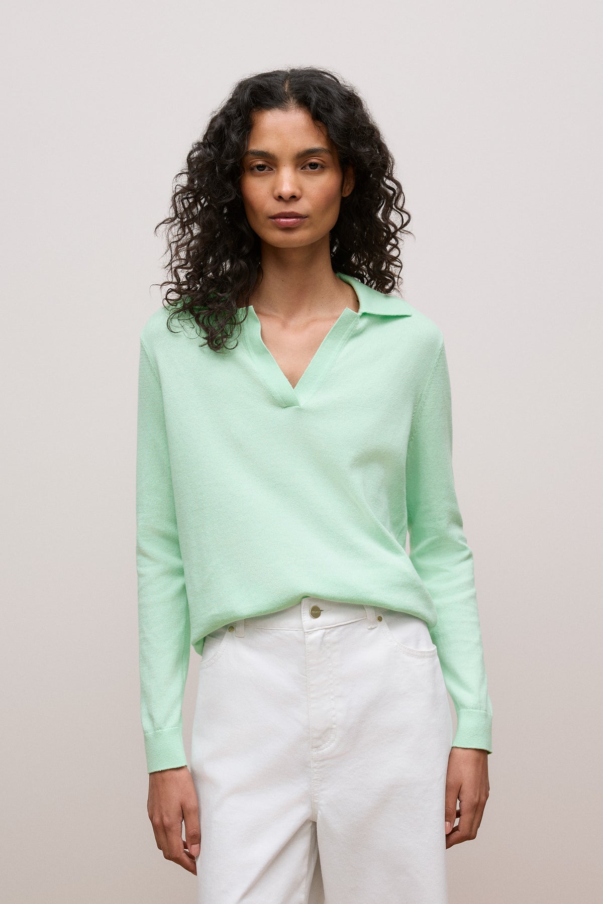 Cotton Cashmere Long Sleeve Polo