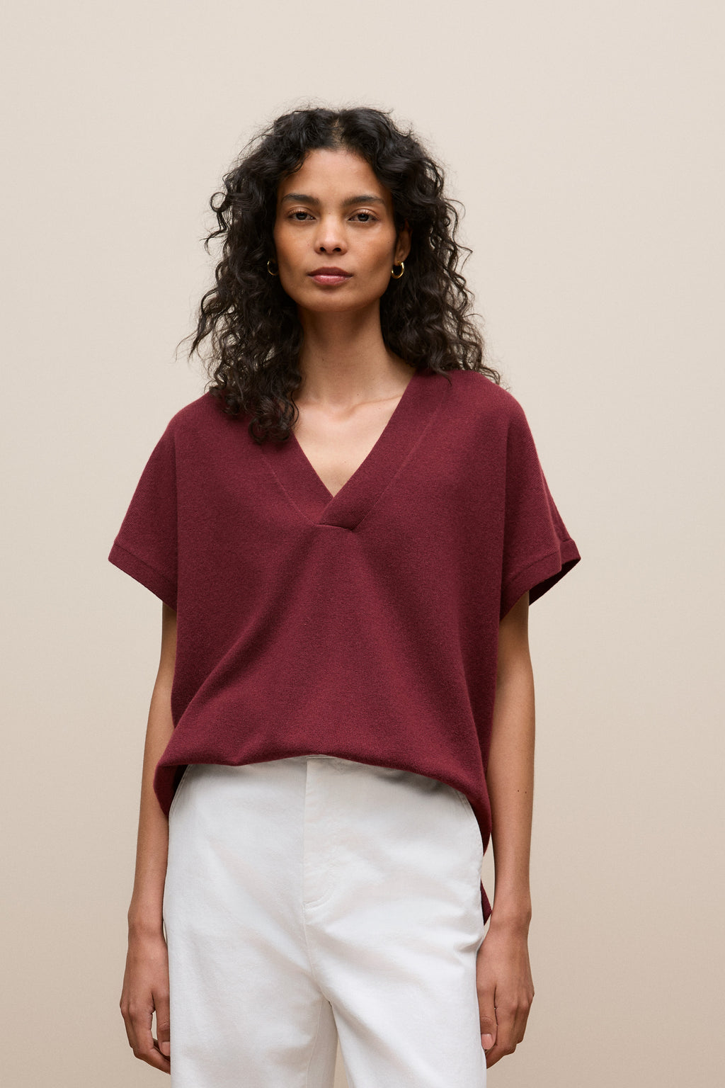 Merino Cashmere Relaxed V Neck Knit