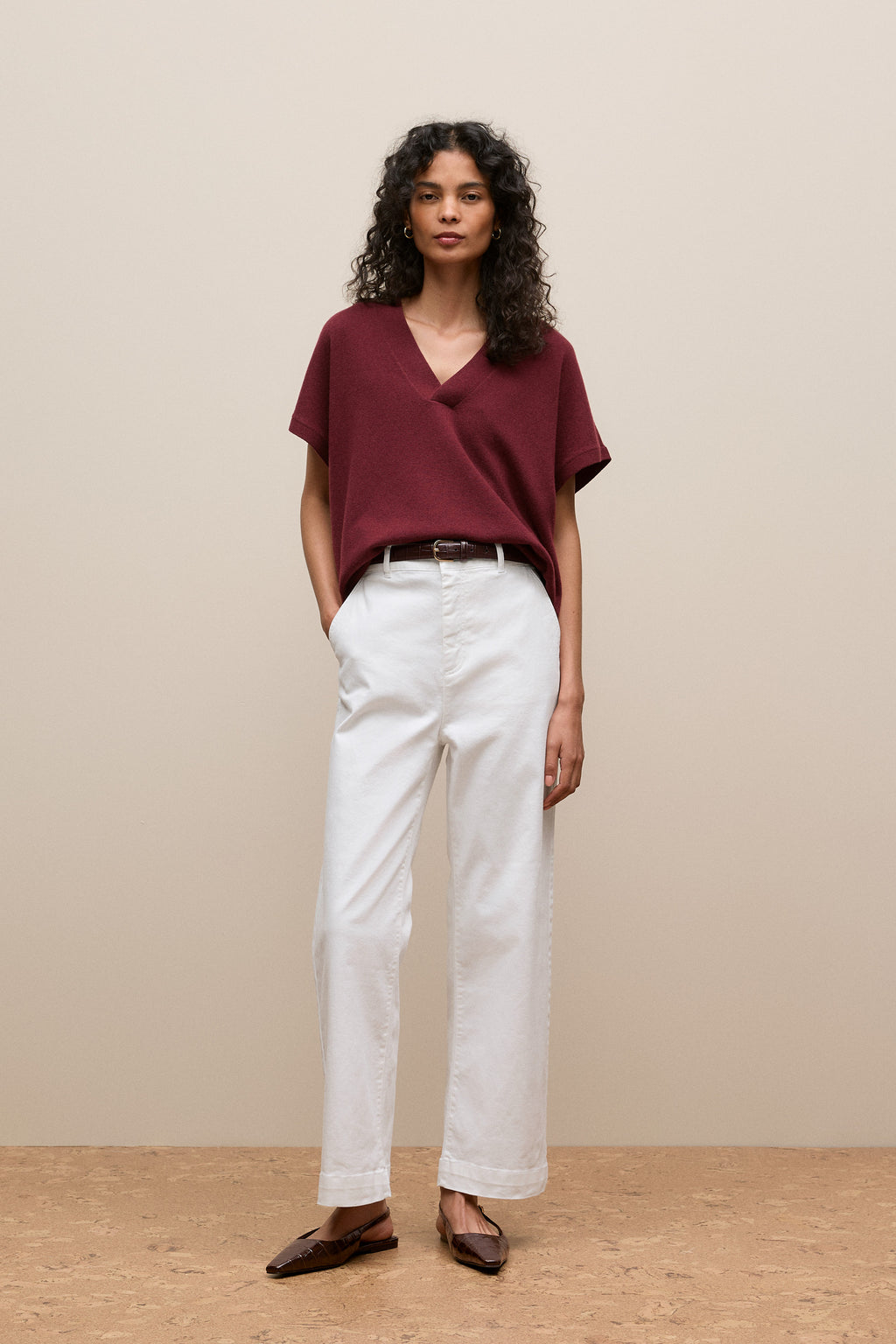 Merino Cashmere Relaxed V Neck Knit