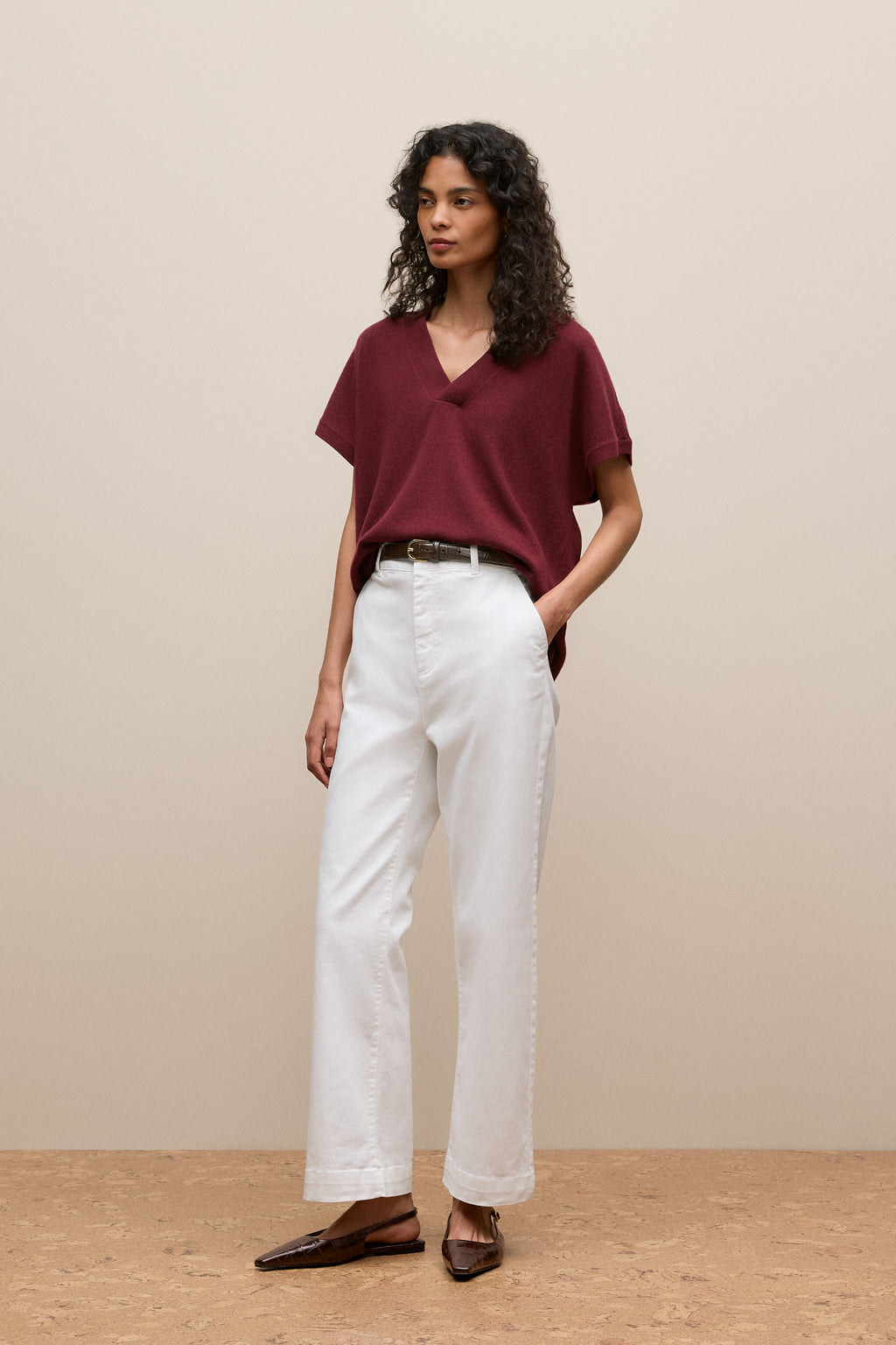 Merino Cashmere Relaxed V Neck Knit