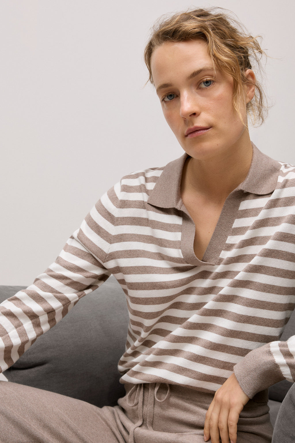 Cotton Cashmere Stripe Knit Polo
