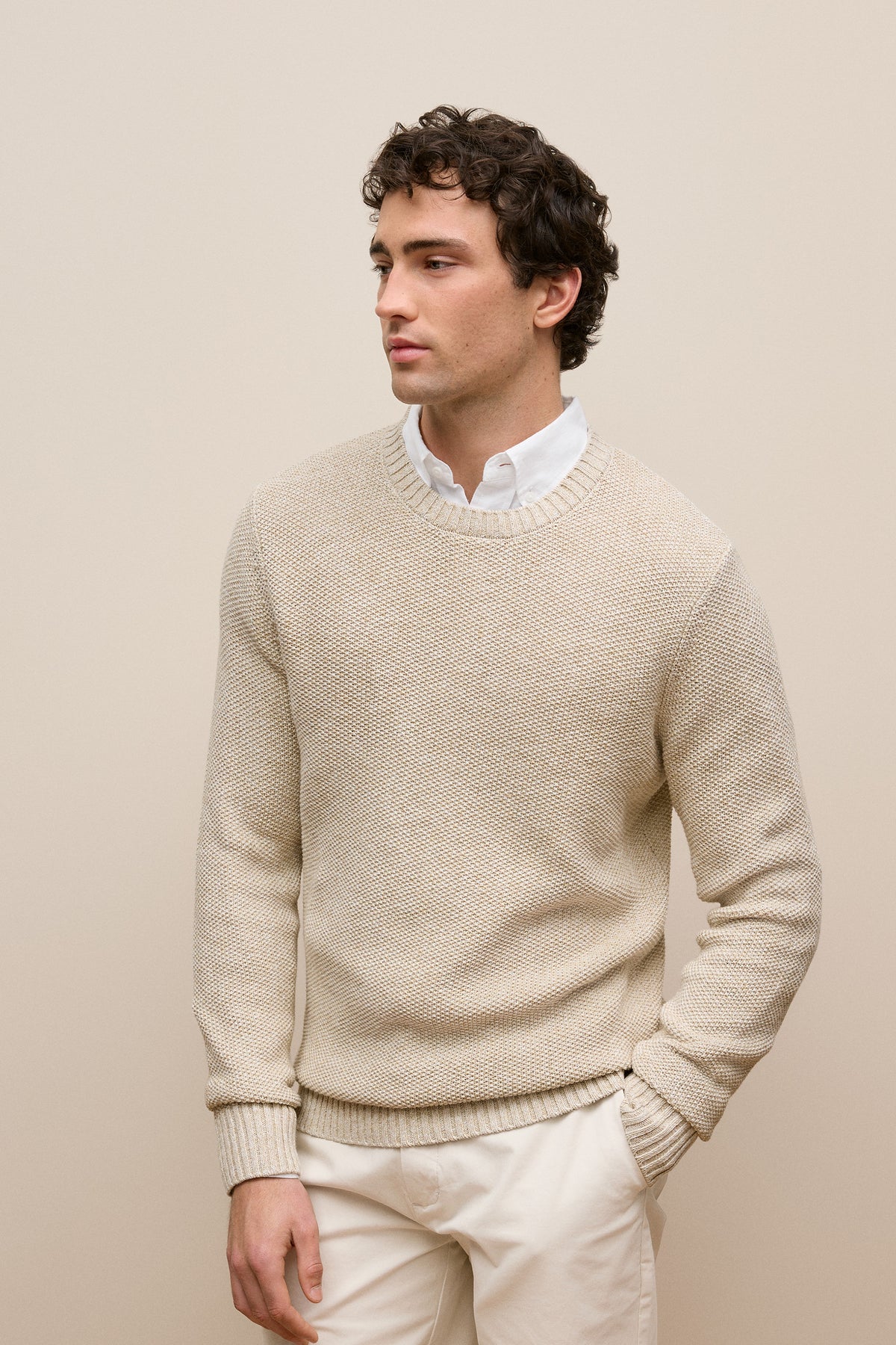 Linen Cotton Texture Knit Crew