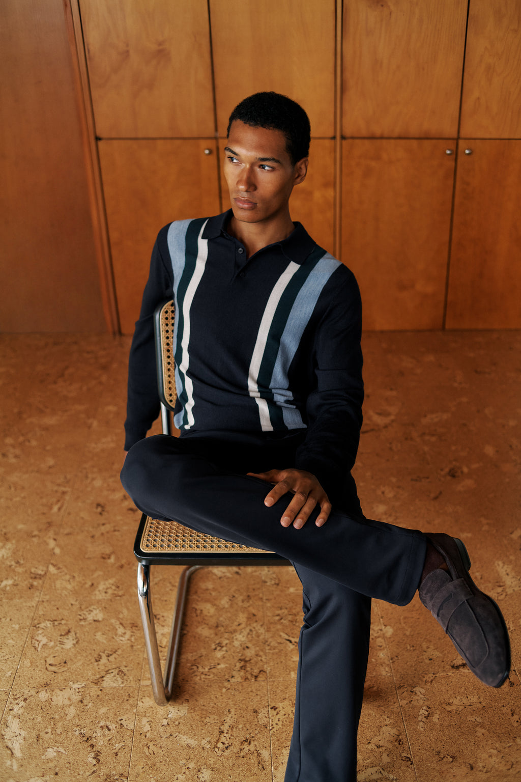 Merino Graphic Stripe Long Sleeve Polo
