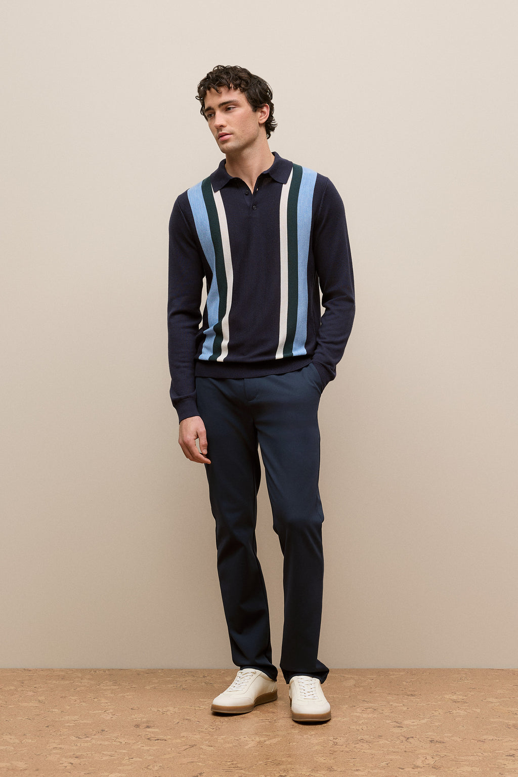 Merino Graphic Stripe Long Sleeve Polo