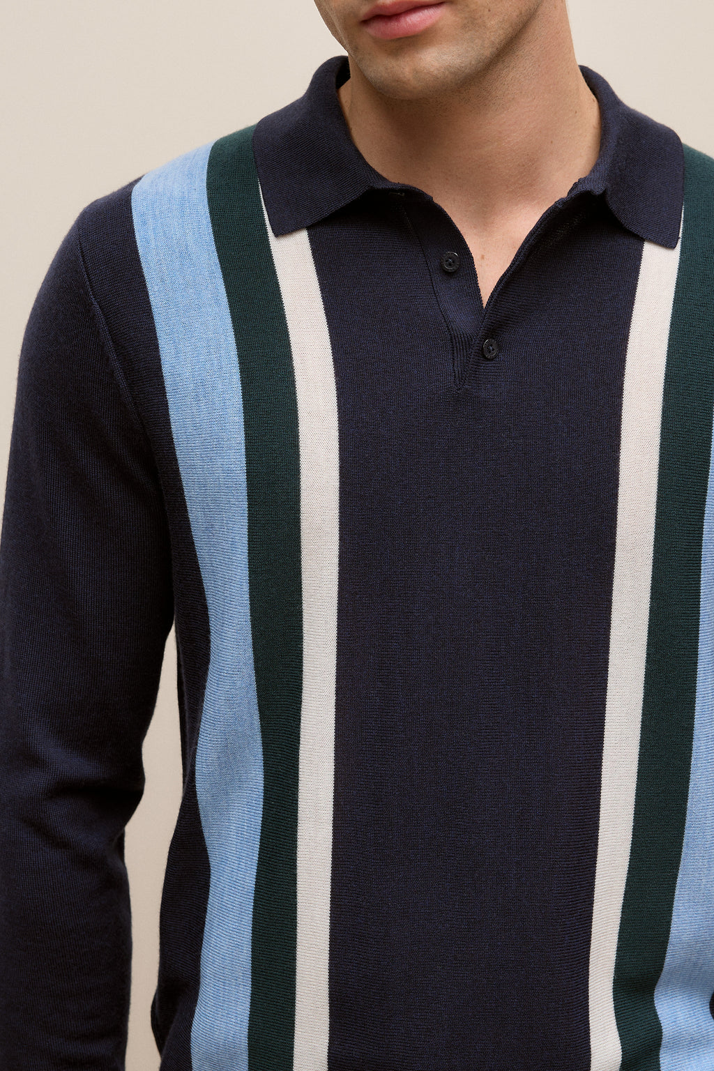 Merino Graphic Stripe Long Sleeve Polo