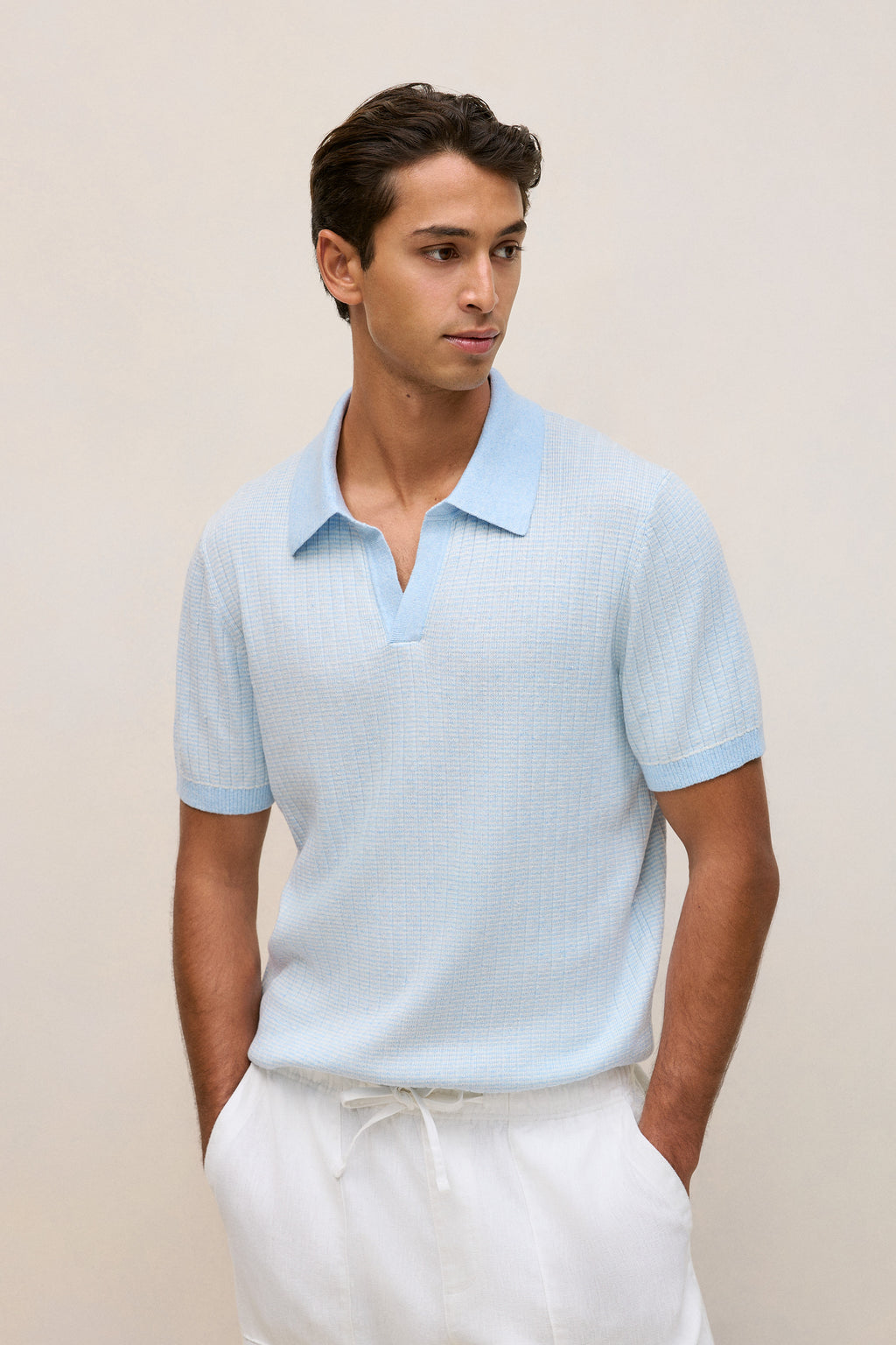 Linen Cotton Mouline Stripe Polo