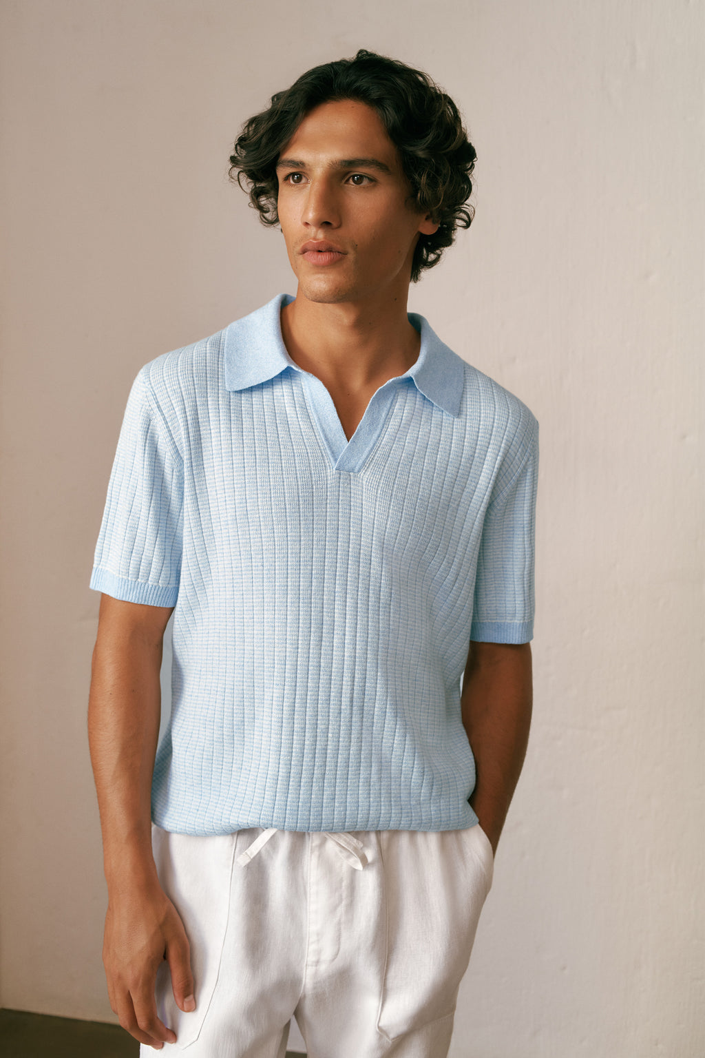 Linen Cotton Mouline Stripe Polo