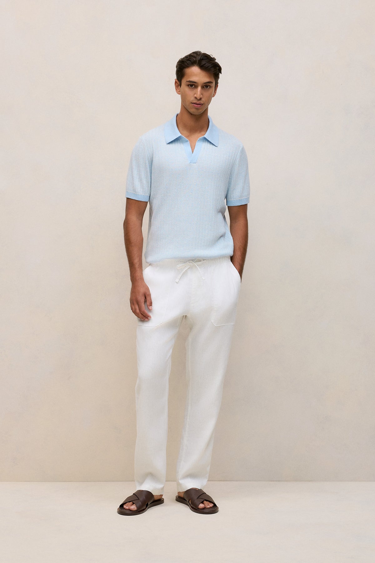 Linen Cotton Mouline Stripe Polo