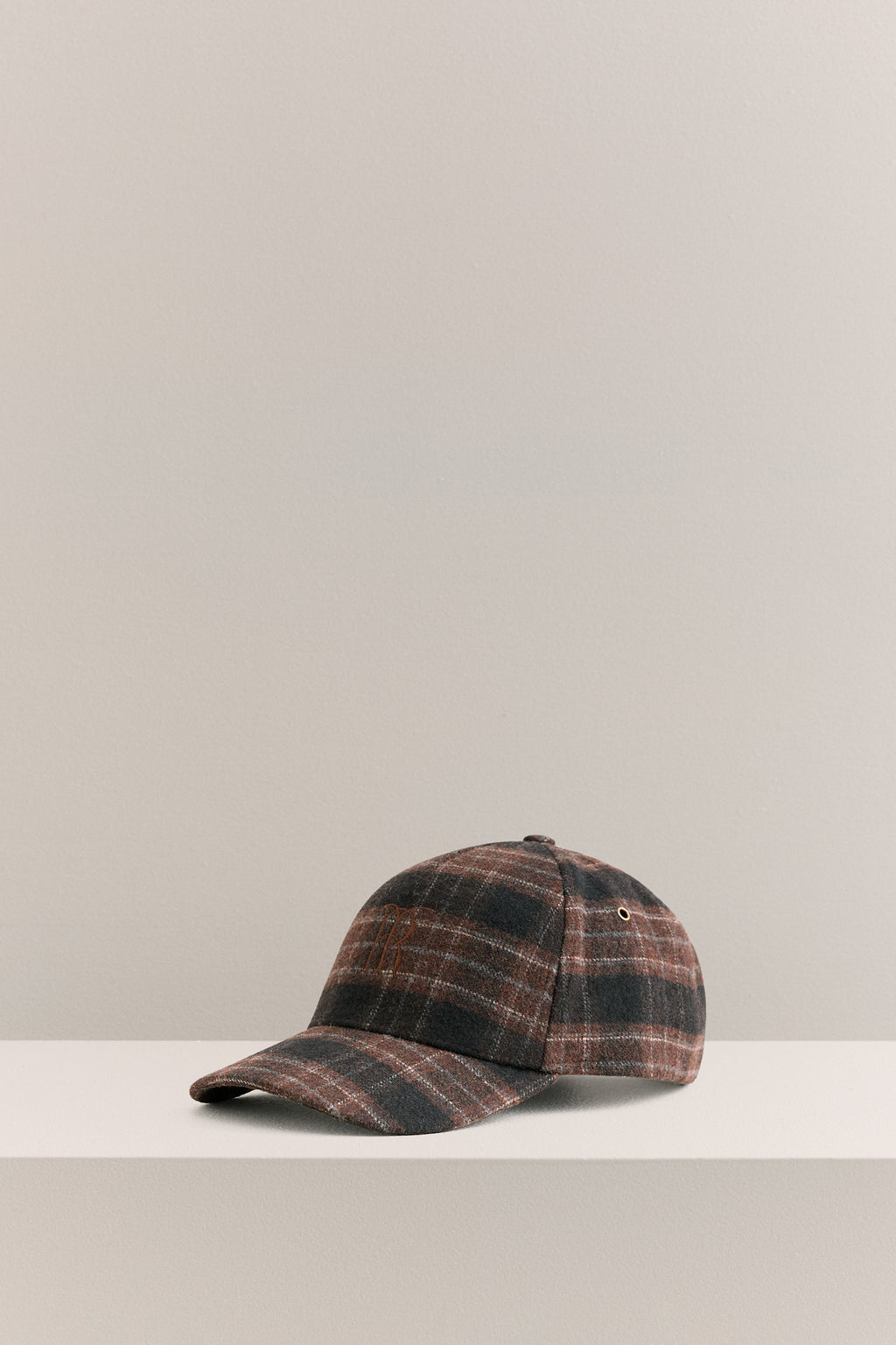 Leo Wool Blend Check Monogram Cap